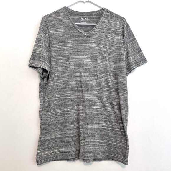 APT. 9 Mens Marled Gray White Striped V-Neck Short Sleeve Cotton Tee T-Shirt M - Picture 1 of 10